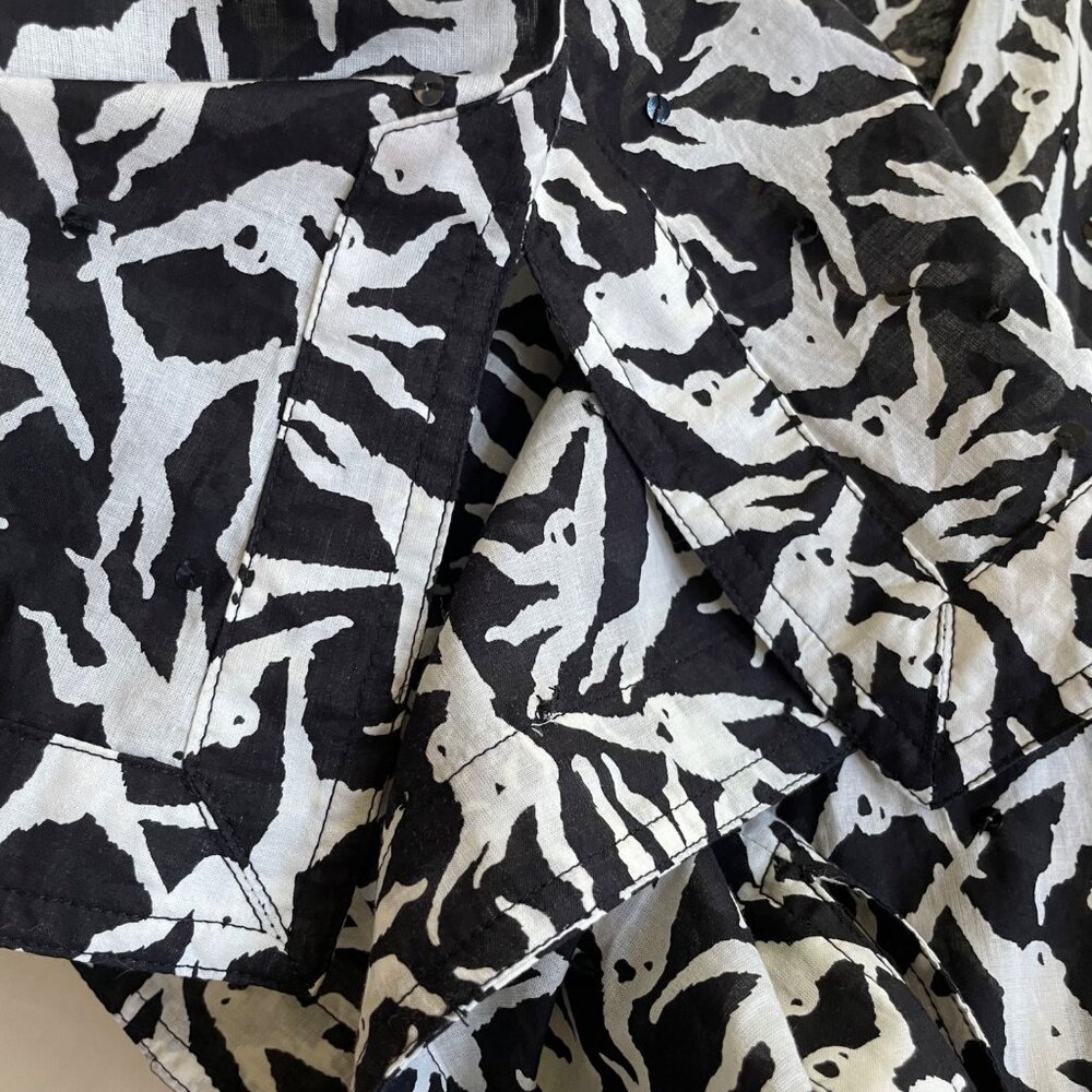 TORY BURCH Women's Black & White Monkey Print Sequins V-Neck Cotton Blouse Sz 0 - Picture 5 of 8